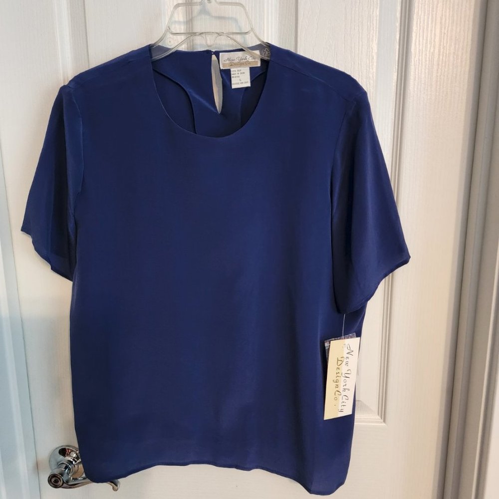 New with Tags, 100% Silk Navy top; size L